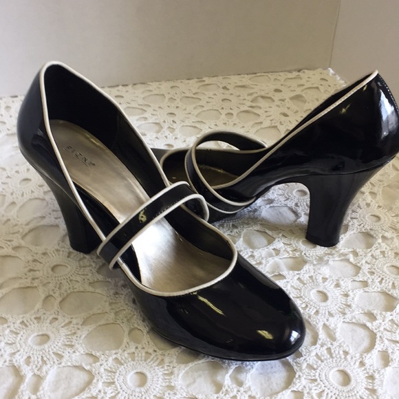 black white patent leather shoes